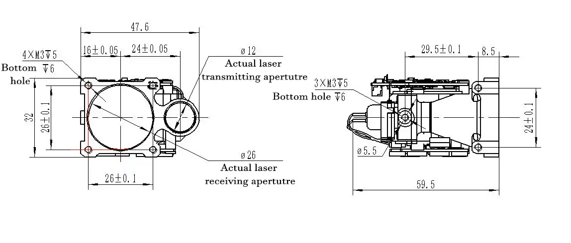 Outline dimension of 6-8km LRF module